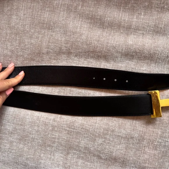 Authentic HERMES gold Constance H buckle brown black belt 85cm unisex - Picture 11 of 12